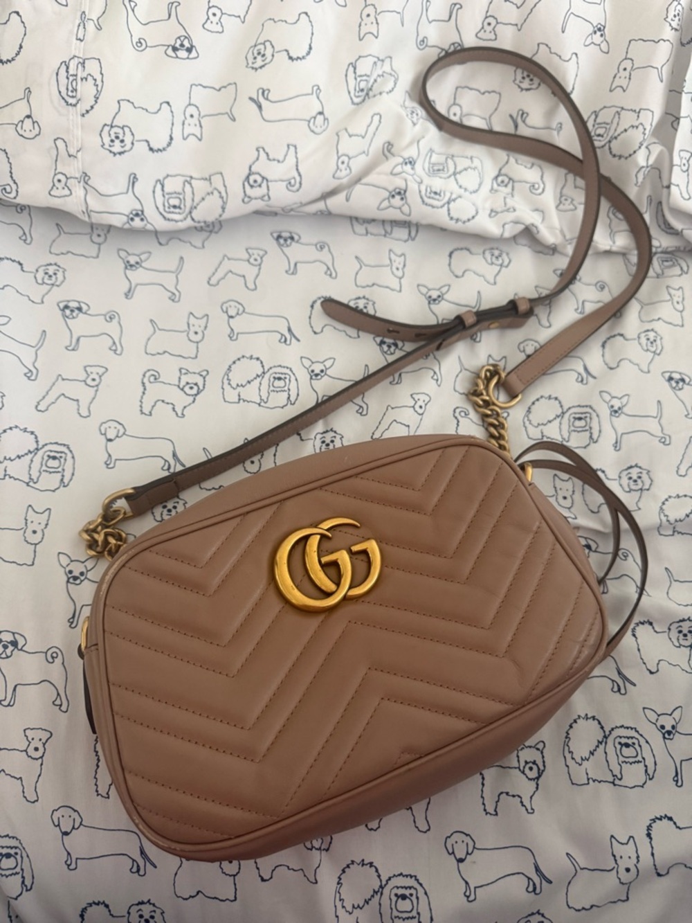 Gucci Beige Quilted Matelassé GG Marmont Crossbody Bag
